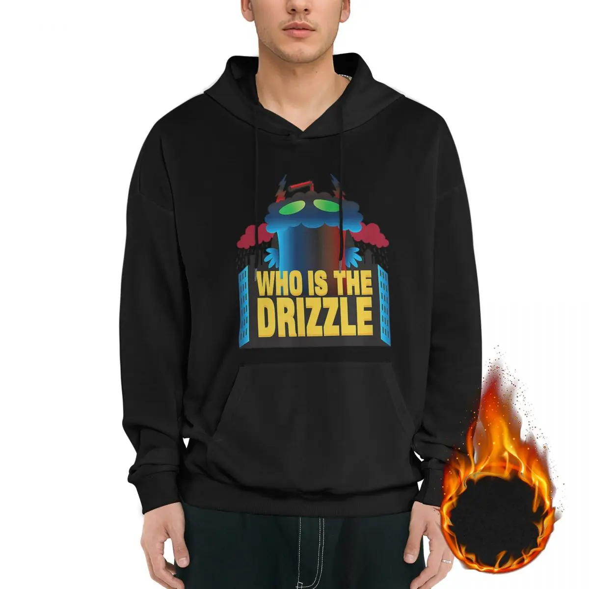 Who Is The Drizzle Men's Fleece Hoodie Black Long -sleeved Hoodie