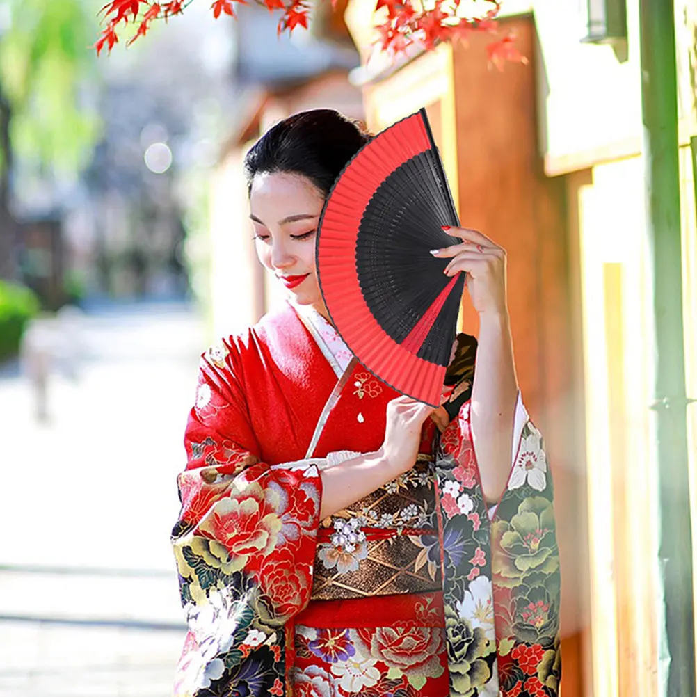 Vintage Bamboo Foldable Handheld Cloth Fan Durable Decorative Retro Fan for Women Cooling Performance Dance Prop and Wall