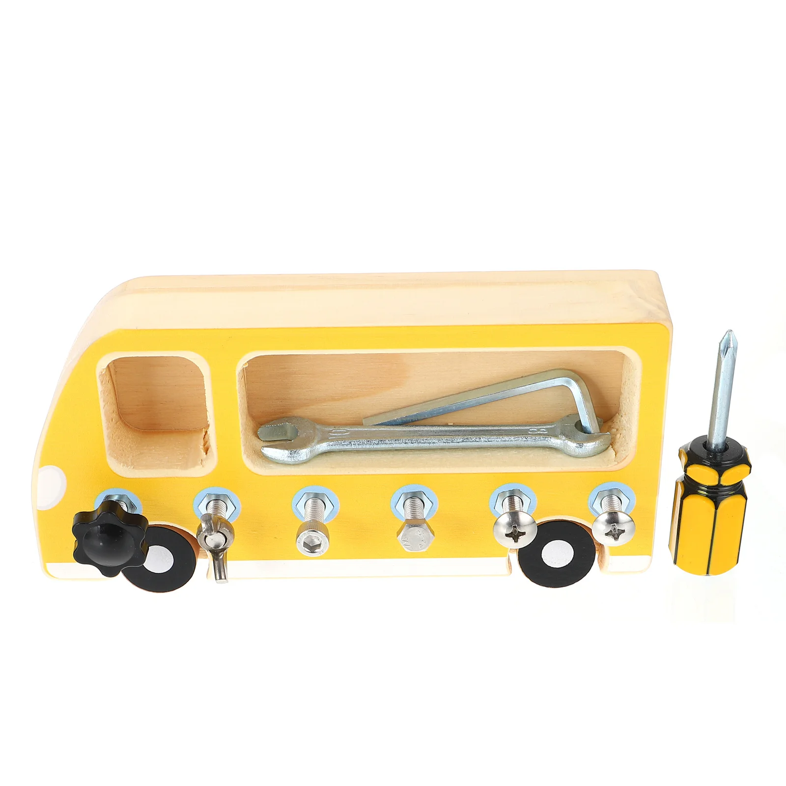 1Set Holz Beschäftigt Bord Bus Geformt Sichere Pädagogische Grundlegende Fähigkeiten Training Lernen Schraube Kognitive Hand Auge Koordination