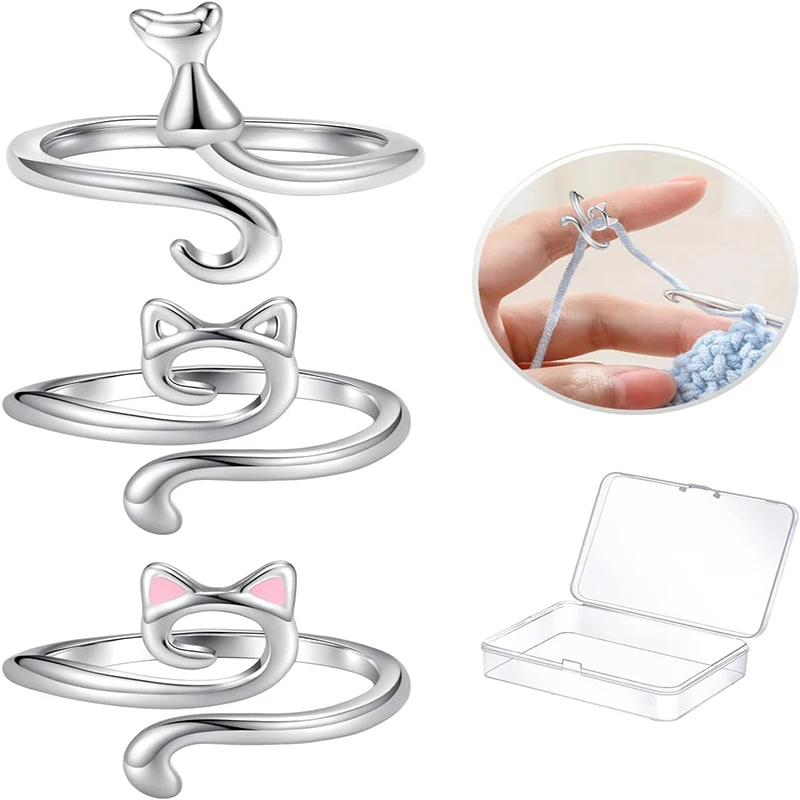 3 Pcs Crochet Rings For Finger Crochet Knitting Ring Yarn Guide Rings Kirsite Crochet Tension Rings Open Finger Rings