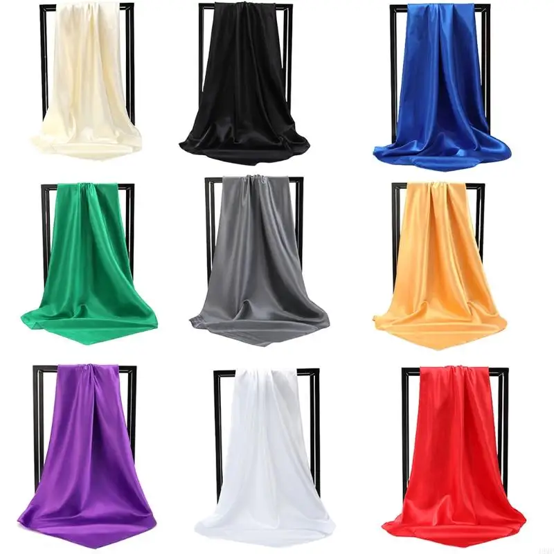 

49mf 35 -дюймовый имитация шелк большой квадратный шарф женщин с твердым цветом атласная хиджаб головный платок мусульманские