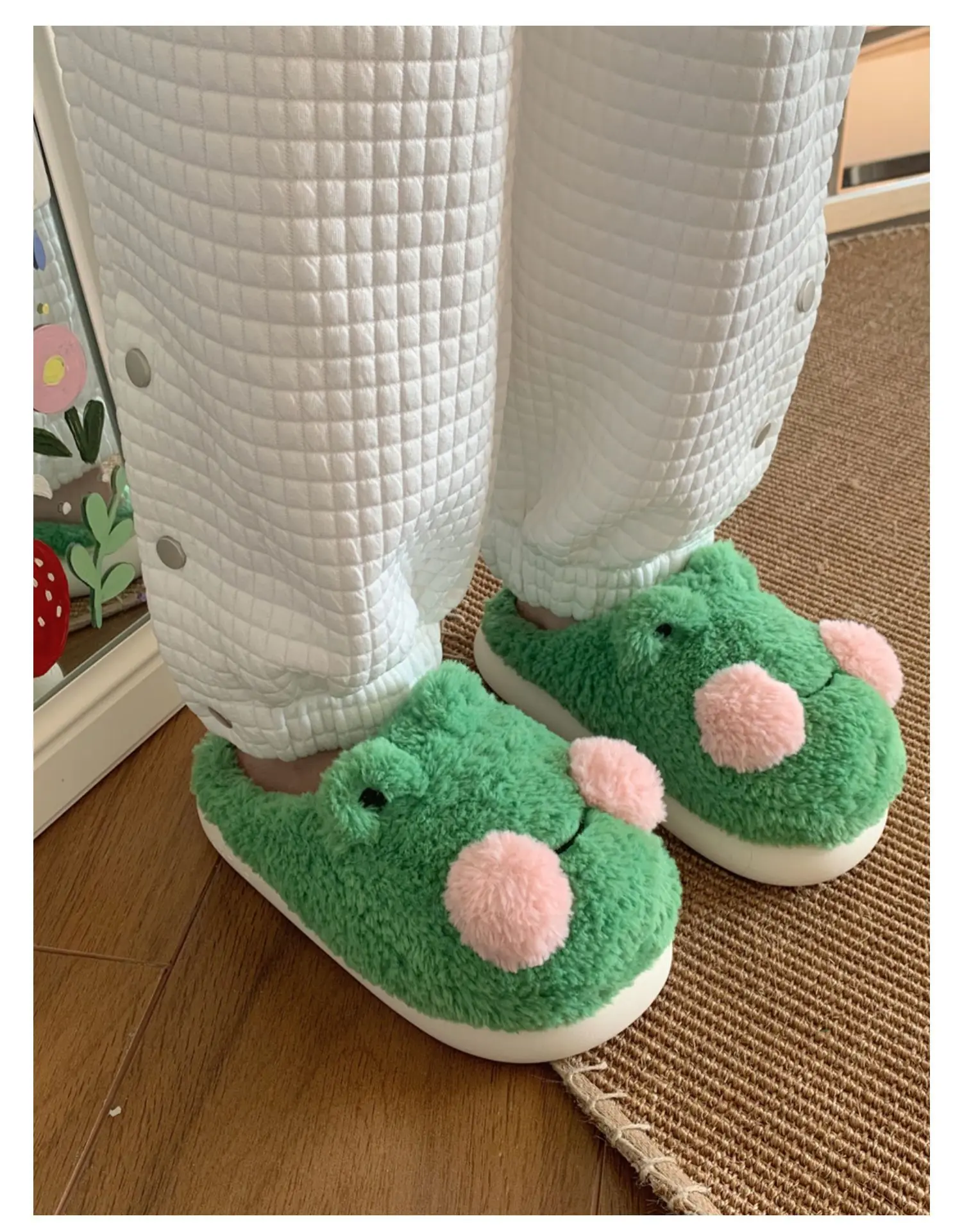 Cute Cartoon Frog Cotton Slippers 2022 Winter New Warm Plush Slippers Indoor Home Soft Soled Home for Men Women Household Shoes