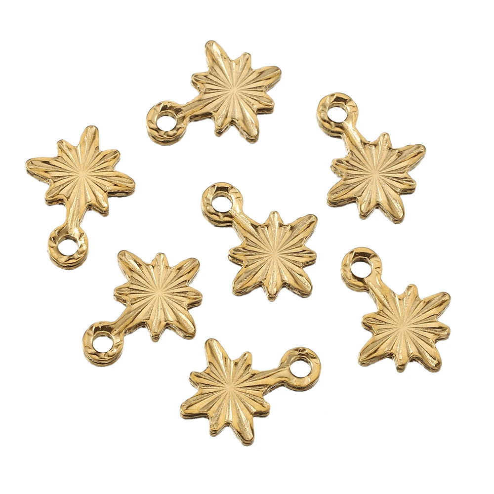 50pcs Stainless Steel Small Snowflake Round Lightning Charms Gold Plated Earrings Jewelry Making DIY Supplies Bulk Wholesale