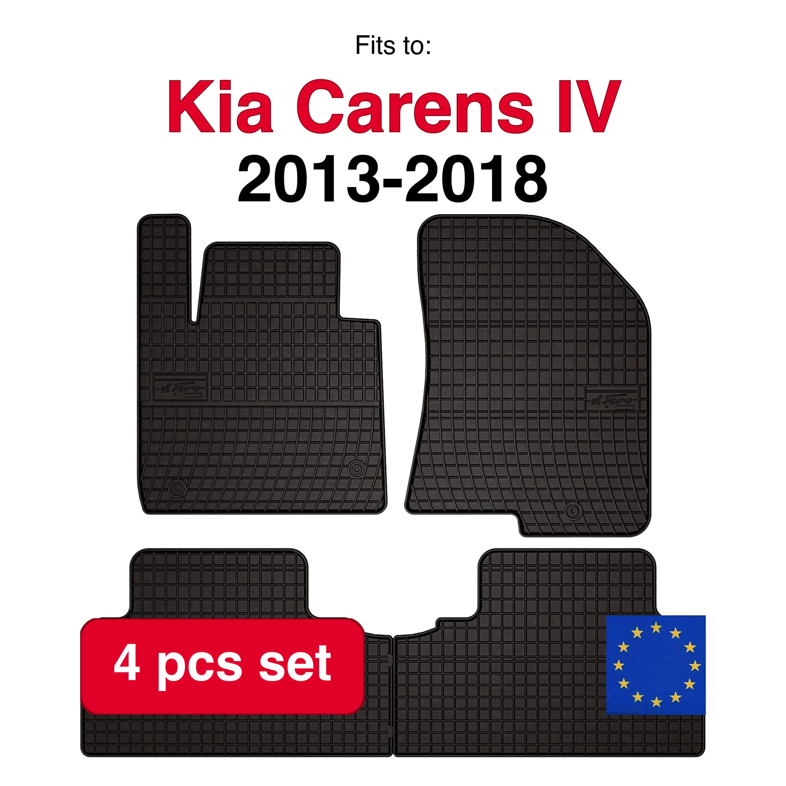 Rubberen automatten voor Kia Carens IV minivan (2013-2018) -Zwart, geschikt voor (4 stuks)