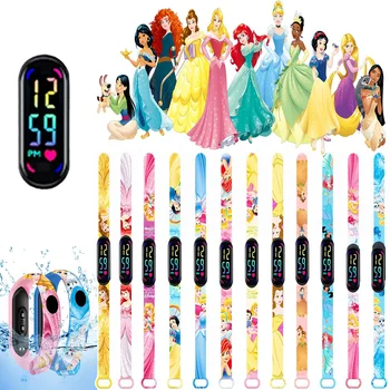 Disney Frozen Elsa Princess Stitch Figure Digital Watches Cartoon LED Touch Waterproof Electronic Kids Watch Birthday Gifts Toys