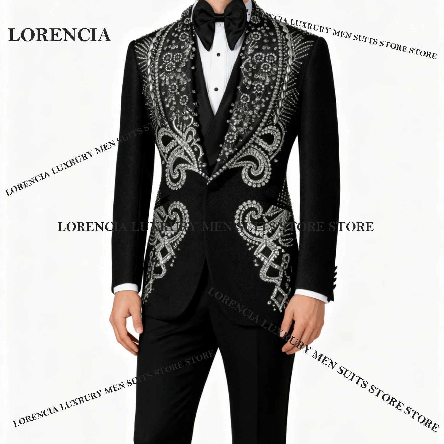 

Exquisite Diamond Design Men Suits Customized Elegant Wedding Tuxedos Slim FashionRopa hombre 3 Pieces Sets Groom Male Blazers