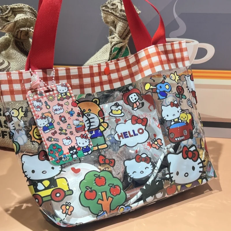 

Cute Sanrio Hello Kitty Transparent PVC Tote Bag Jelly Cosmetic Bag Kids Gift Kawaii Anime Accessories