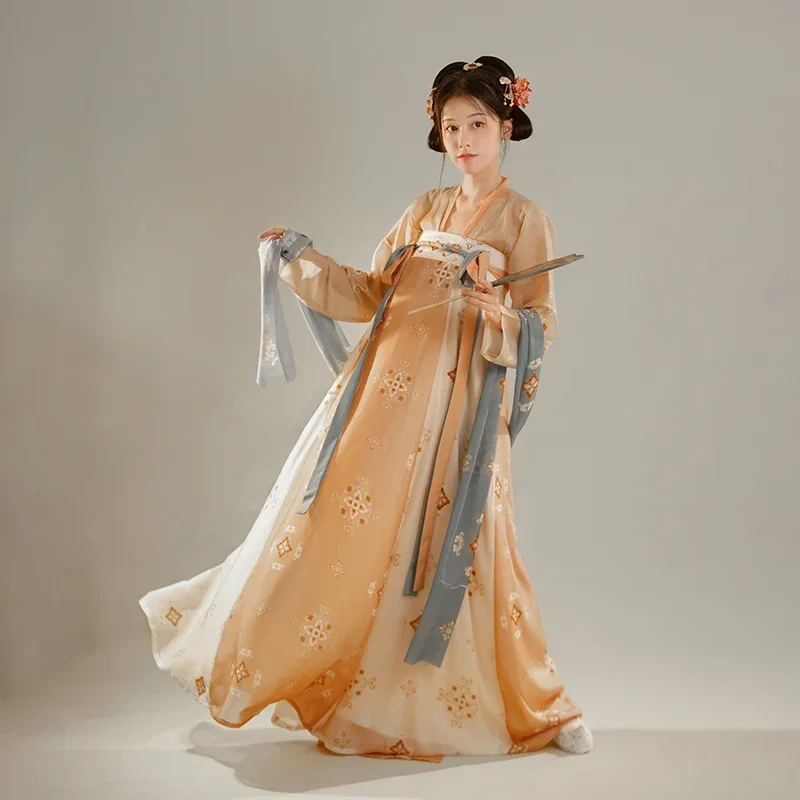 

Женское свободное платье Hanfu, кардиган с цветочным принтом, Сказочная Этническая Одежда для выступления в древнем танце