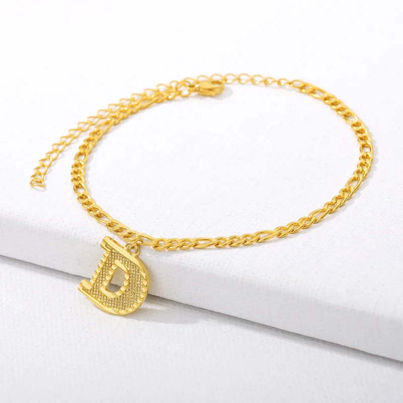 Vintage 26 Initial Letter Pendant Cuban Chain Anklet Gold Plated Leg Ankle Bracelets For Women