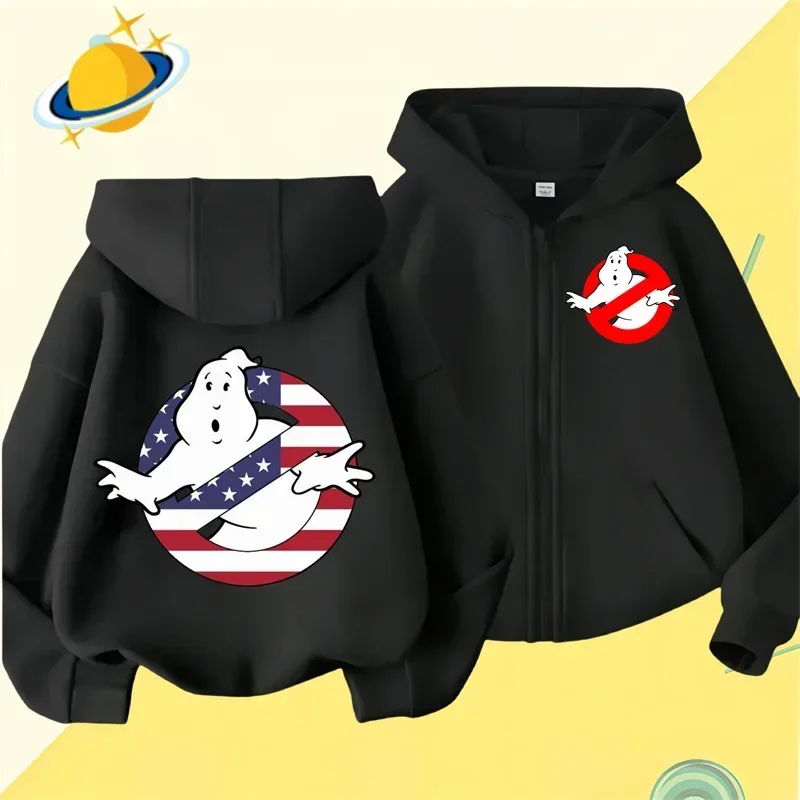 Ghostbusters felpa con cappuccio con cerniera per bambini stampa cartone animato autunno inverno felpa a maniche lunghe Casual top ragazzi ragazze