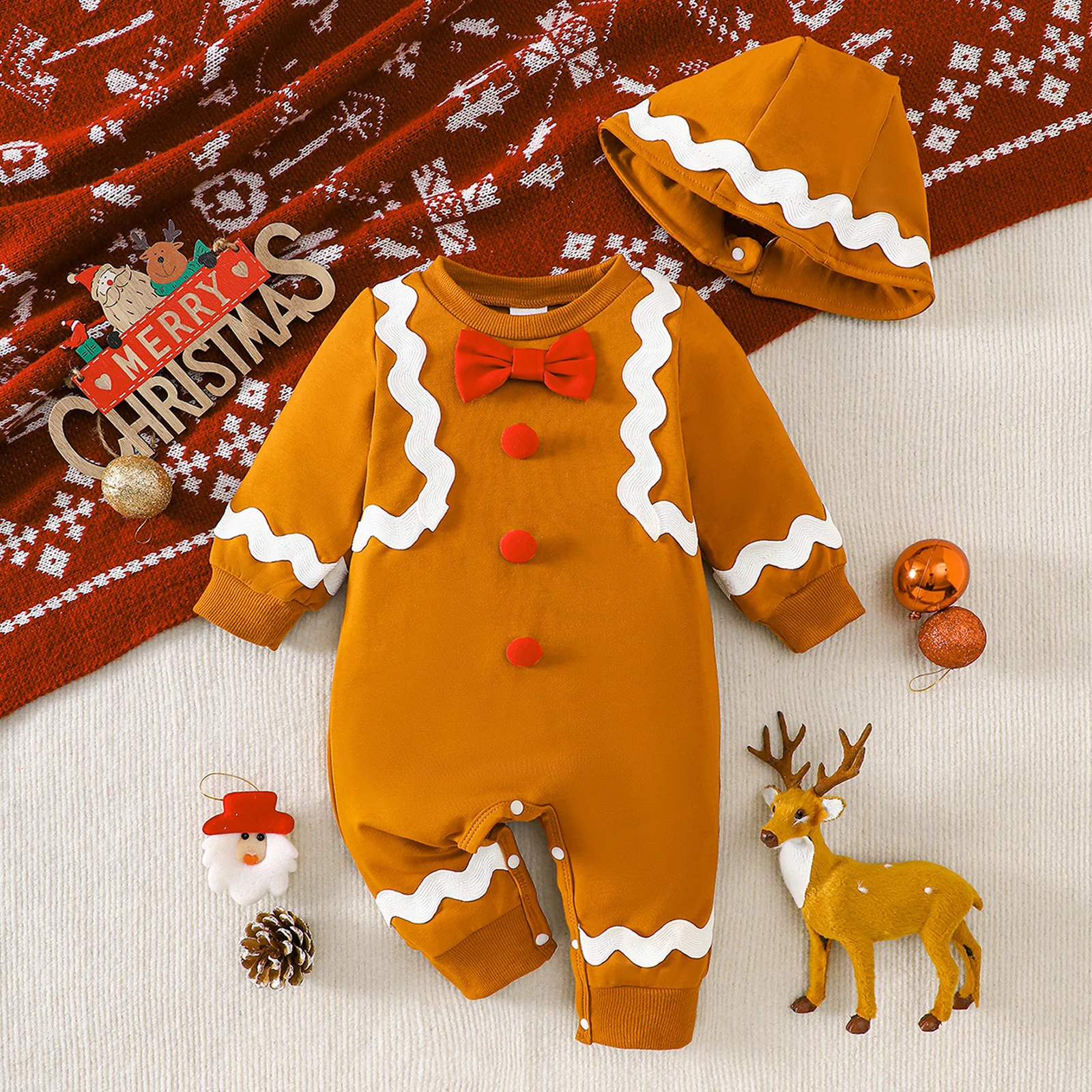 

Baby Christmas Clothes Brown Gingerbread Man Costume Romper Jumpsuit Newborns Hat New Year Boys Girls Bodysuit