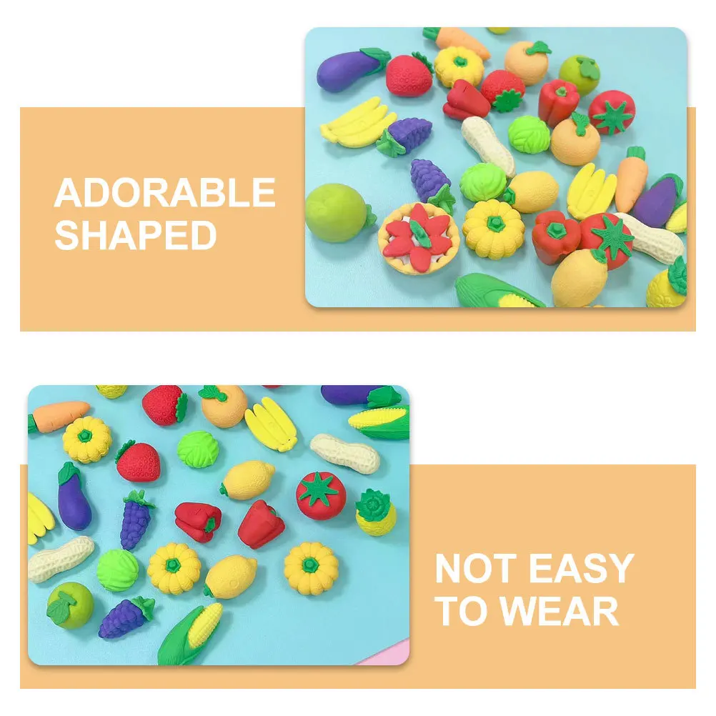 

100Pcs Mini Cartoon Erasers Adorable Small Erasers Mixed Style Kawaii Fruits Vegetables for Toddlers Cute Eraser