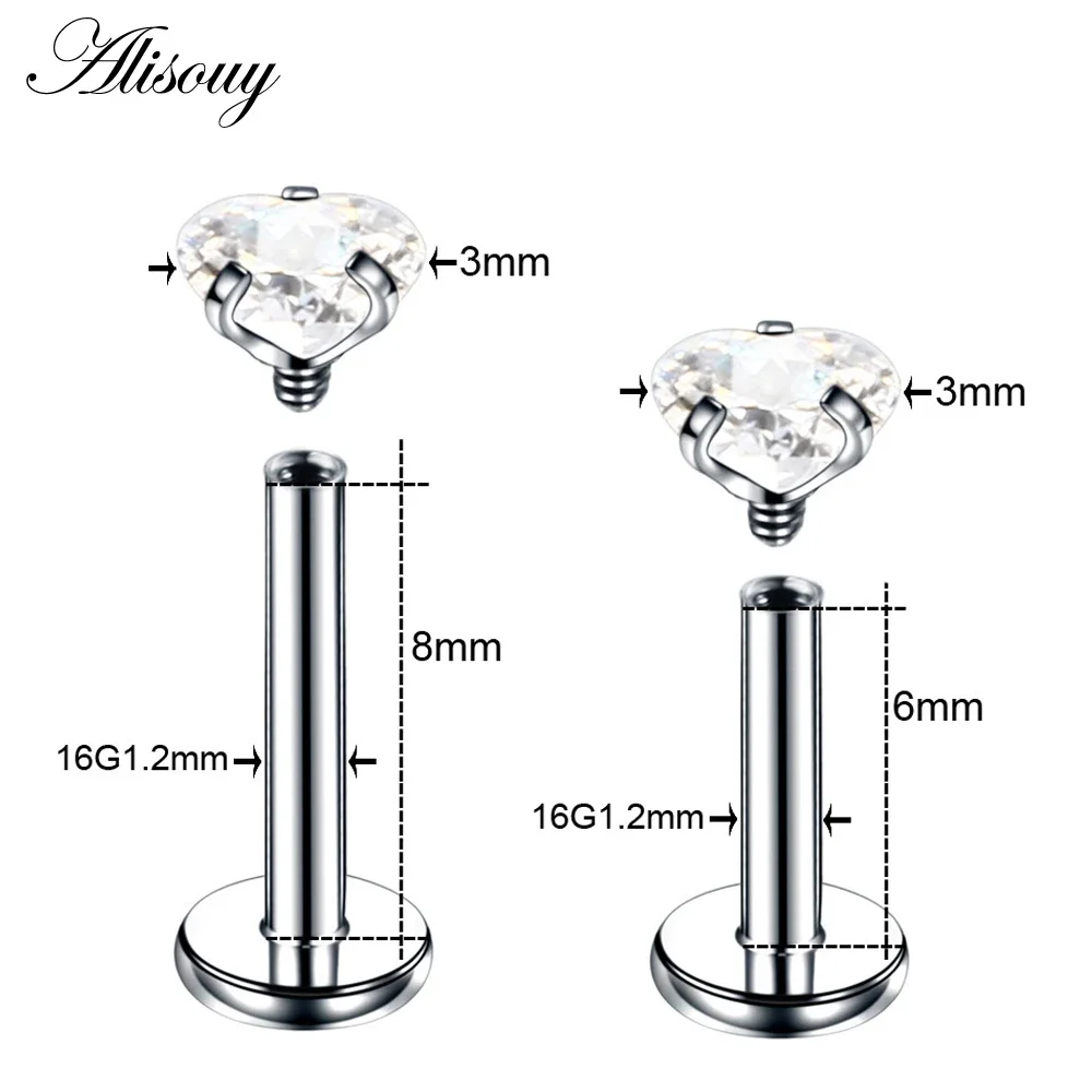Alisouy 1 Piece 16G 3 4 5mm Labret Tragus Earring Punk Squre Heart Star Triangle CZ  Lip Ring Ear Cartilage Piercing