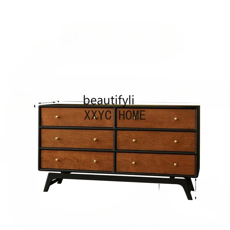 

French Retro Solid Wood Chest of Drawers Cherrywood Bedroom Living Room Display Storage Cabinet