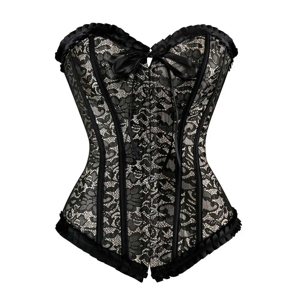 Picture 4: Purple Gray Black Red Steampunk Korset Women Lingeries Dance Wearing Costumes Floral Lace Boned Corsets And Bustiers XS-6XL