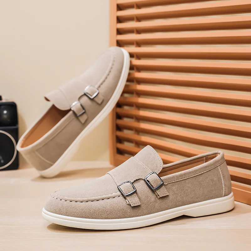 Men's Casual Shoes Suede Loafers Fashion Slip on Leather Shoes Soft Solid Dress Shoes Wedding Flats Plus Size Business Men Shoe