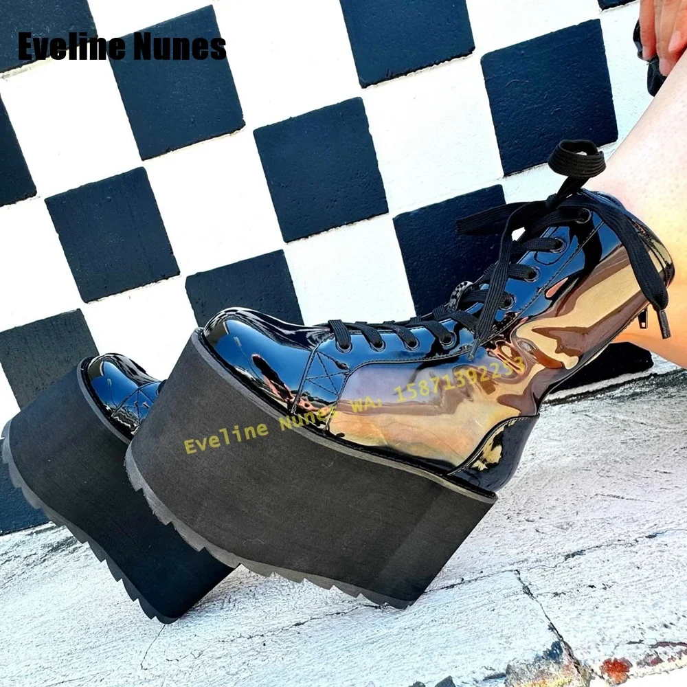 

Women Ankle Boots Y2K Newest Transparent Pvc Platform Lace-Up Dopamine Boots Round Toe Thick Sole Height Increasing Cross Tied
