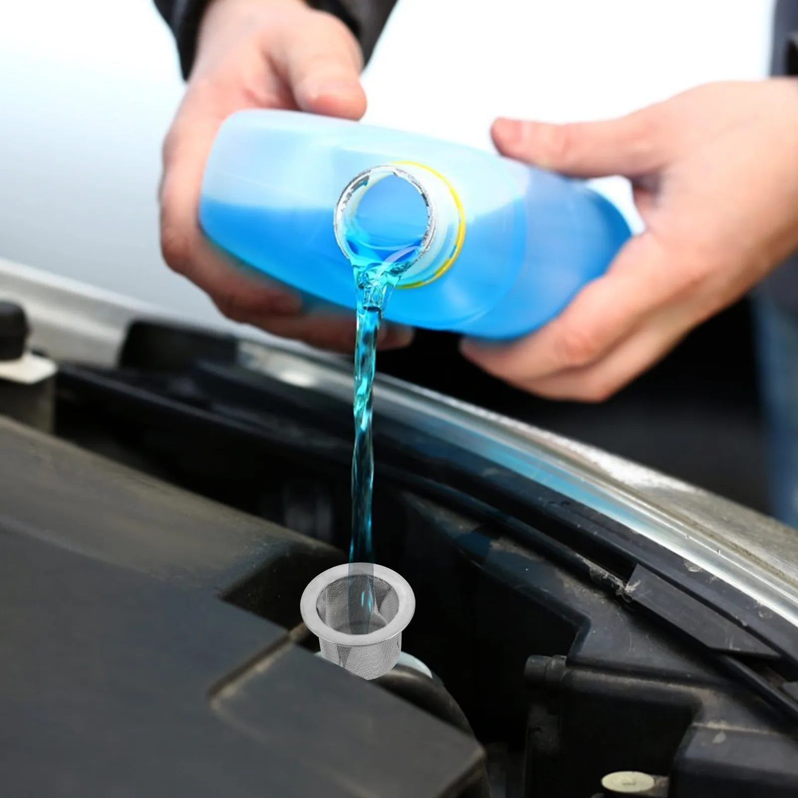 Windshield Washer Fluid Reservoir Cup Stainless Steel Funnel Filter Car Fluid Mesh Washer Fluid Tank Cup Car Water Tank Strainer