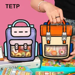 TETP 50Pcs Schoolbag Candy Bags With Transparent Window Birthday Party Children's Day Cookies Lollipop Chocolate Packaigng Favor