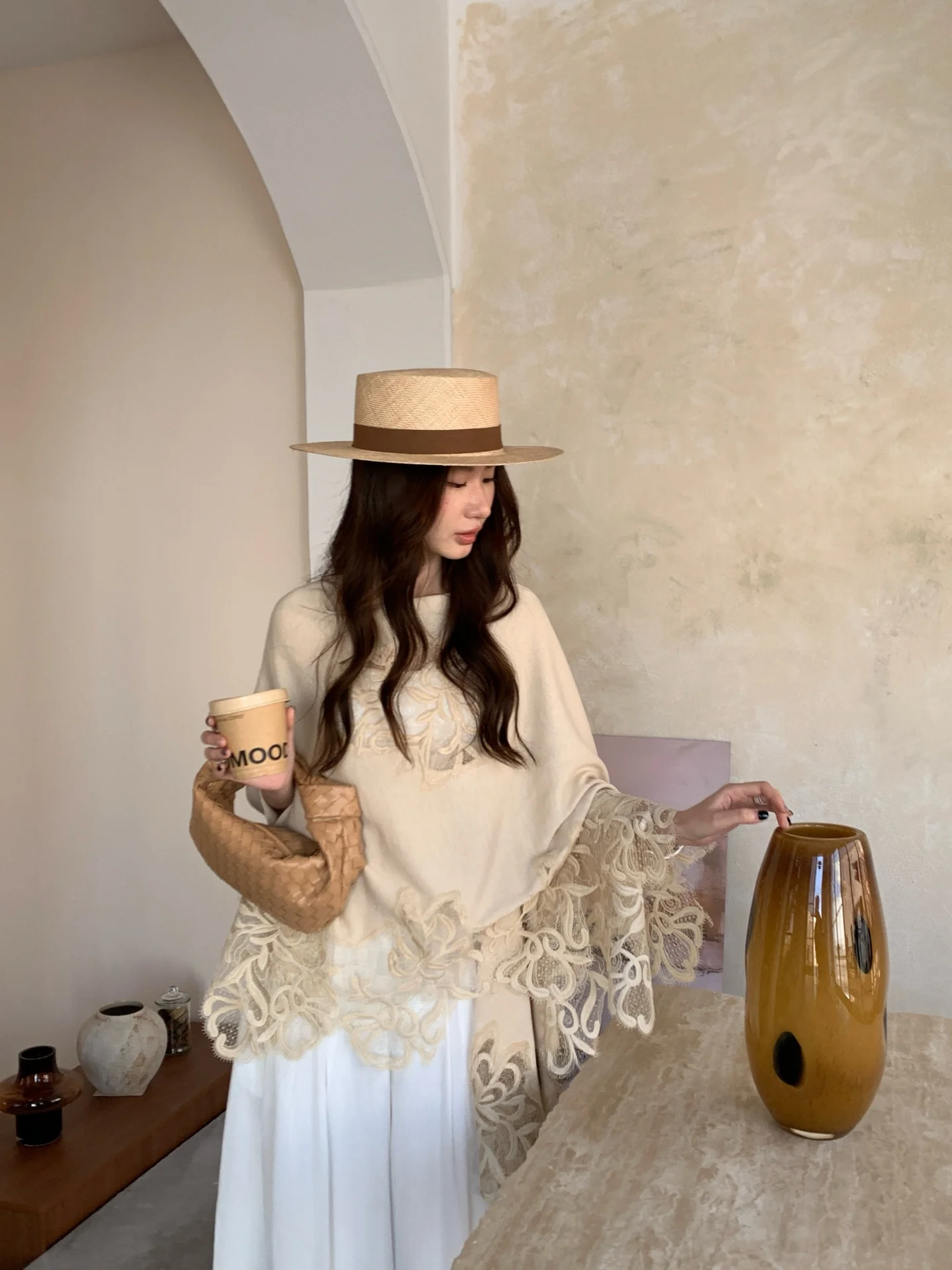 

Ele Lace Splice Knitted Open Cardigan Women's Spring New Faion Thin oulder awl Top Breathable Soft Polyester Fiber