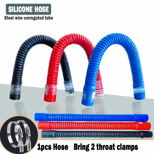Imagen 1 del producto Manguera de silicona de tubo corrugado de alambre de acero negro, tubo de entrada de alta presión y alta temperatura, conexión de filtro de aire Intercooler