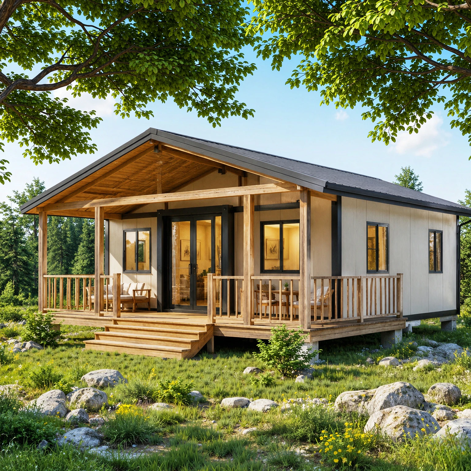 Backyard Studio 20ft 40ft Prefab Modular Tiny Home Folding Room Expandable Container House Vacation Room Forest Cabin