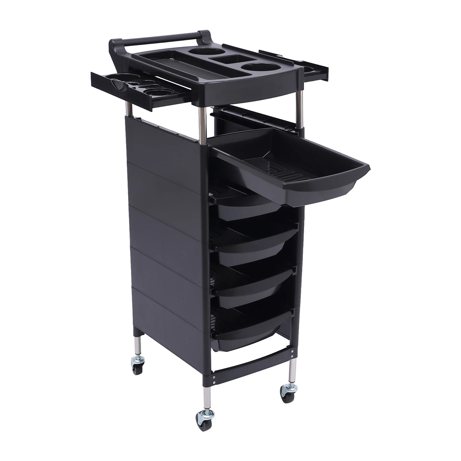 Carrello professionale per salone di bellezza con 5 cassetti, stazione mobile per salone con vassoi laterali, carico dall'alto 30 kg per salone e clinica