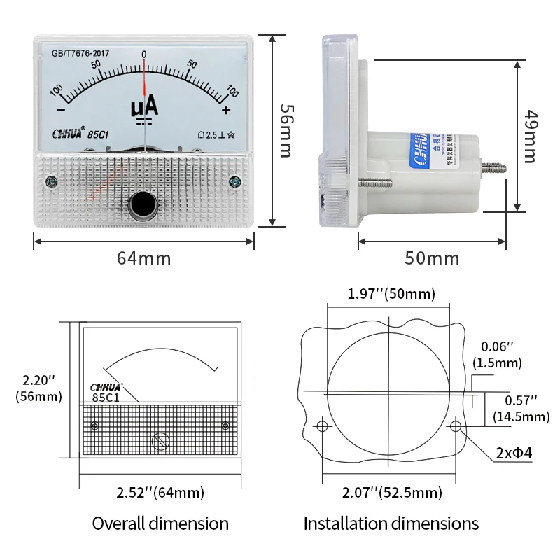 85C1 Microammeter The positive and negative ammeter Analog Panel Meter Amp Meter Gauge  ±30uA ±50uA ±100uA ±200uA ±300uA ±500uA