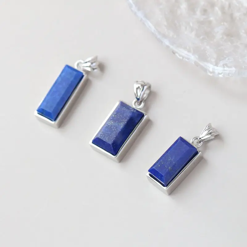 

Authentic 925 Sterling Silver Pendant Inlaid Natural Lapis Rectangular Pendant Each Piece Being A Unique Image Lady Jewelry Gift