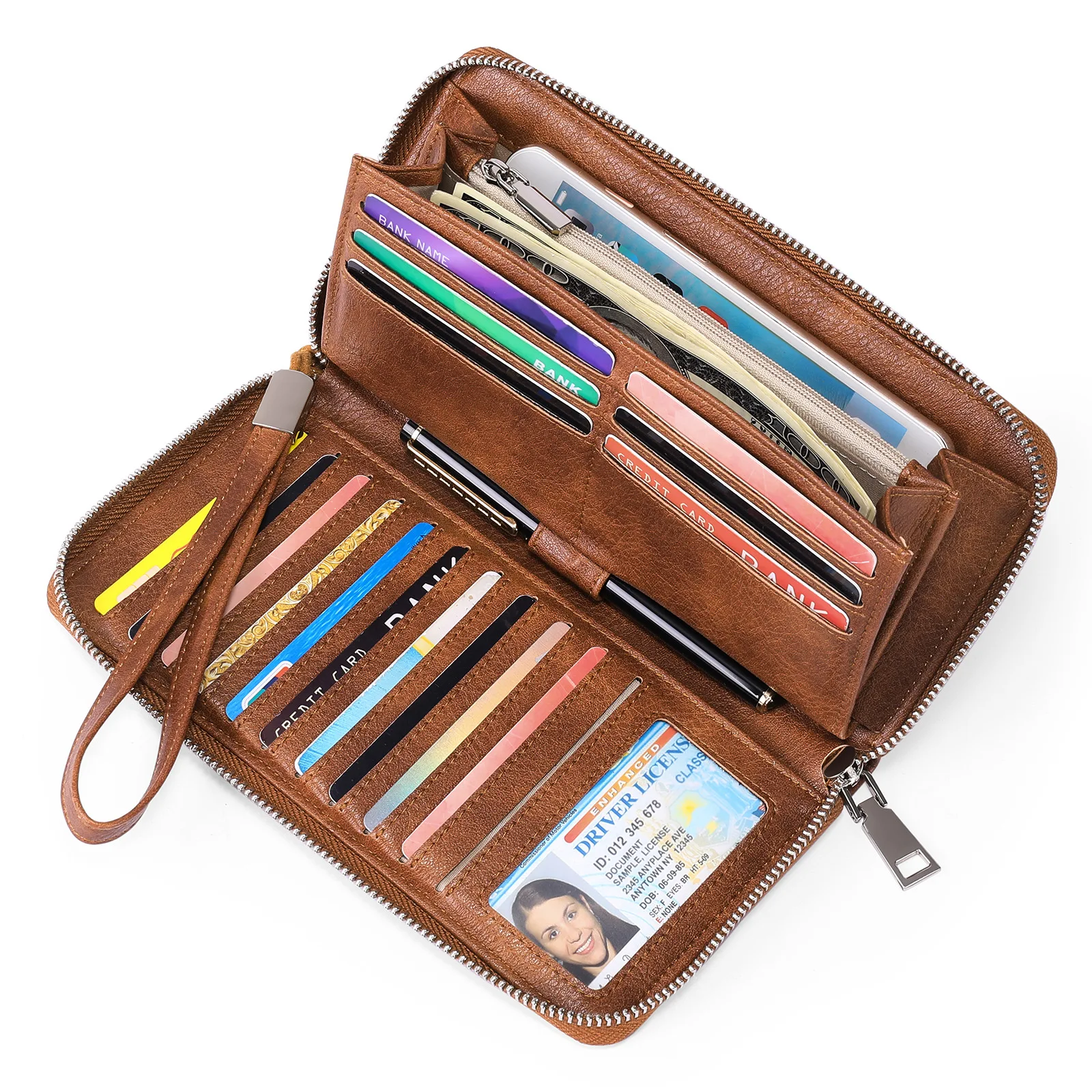 Vintage Women Wallet Large Capacity Long Clutch Bag PU Leather Bank Credit Card Holder Cell Phone Bag RFID Wallets For Women
