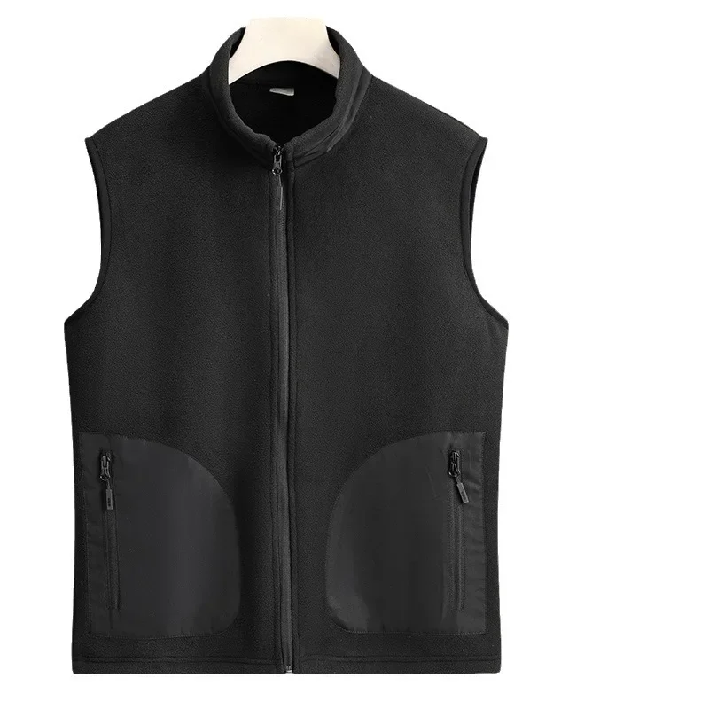 

Autumn Winter New Men Vest Coat Stand Collar Zipper Vests Jackets Sleeveless Solid Casual Regular Thick Warm Jacket Splice