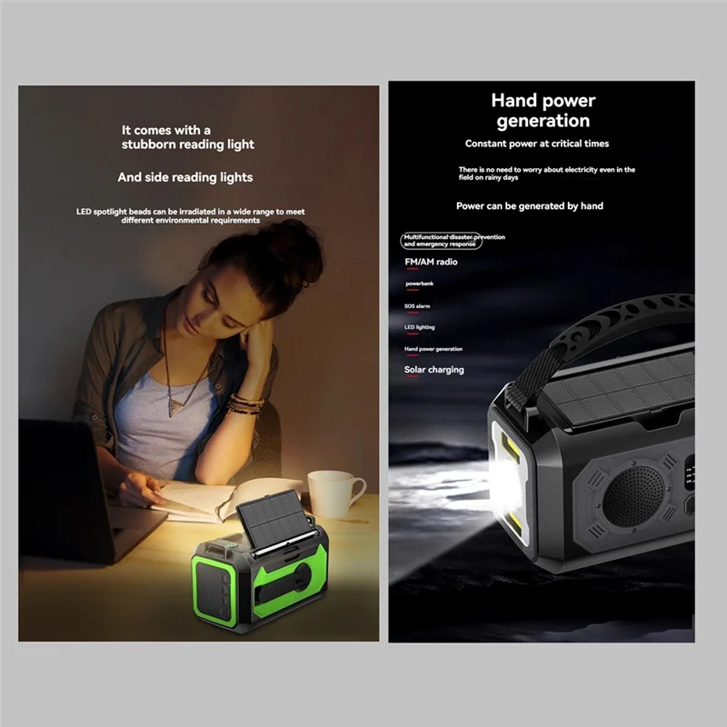

B29C-16000Mah Emergency Weather Radio Solar &Hand Crank Powered AM/FM/WB SOS Bluetooth 5.3, Type-C Charging