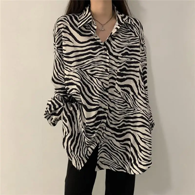 Zebra Print Sunscreen Retro Shirts & Blouses Spring Autumn Designer Mid-Length Women's Tops South Korea Setup Modern Long Tunic