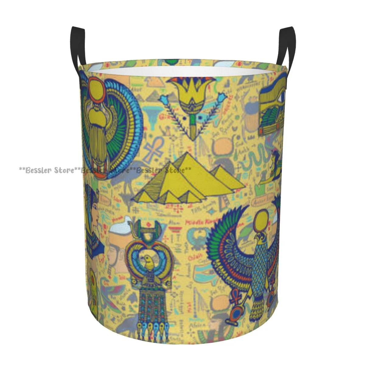 

Laundry Basket Egyptian Objects Set Round Storage Bin Collapsible Hamper Clothes Bucket Organizer