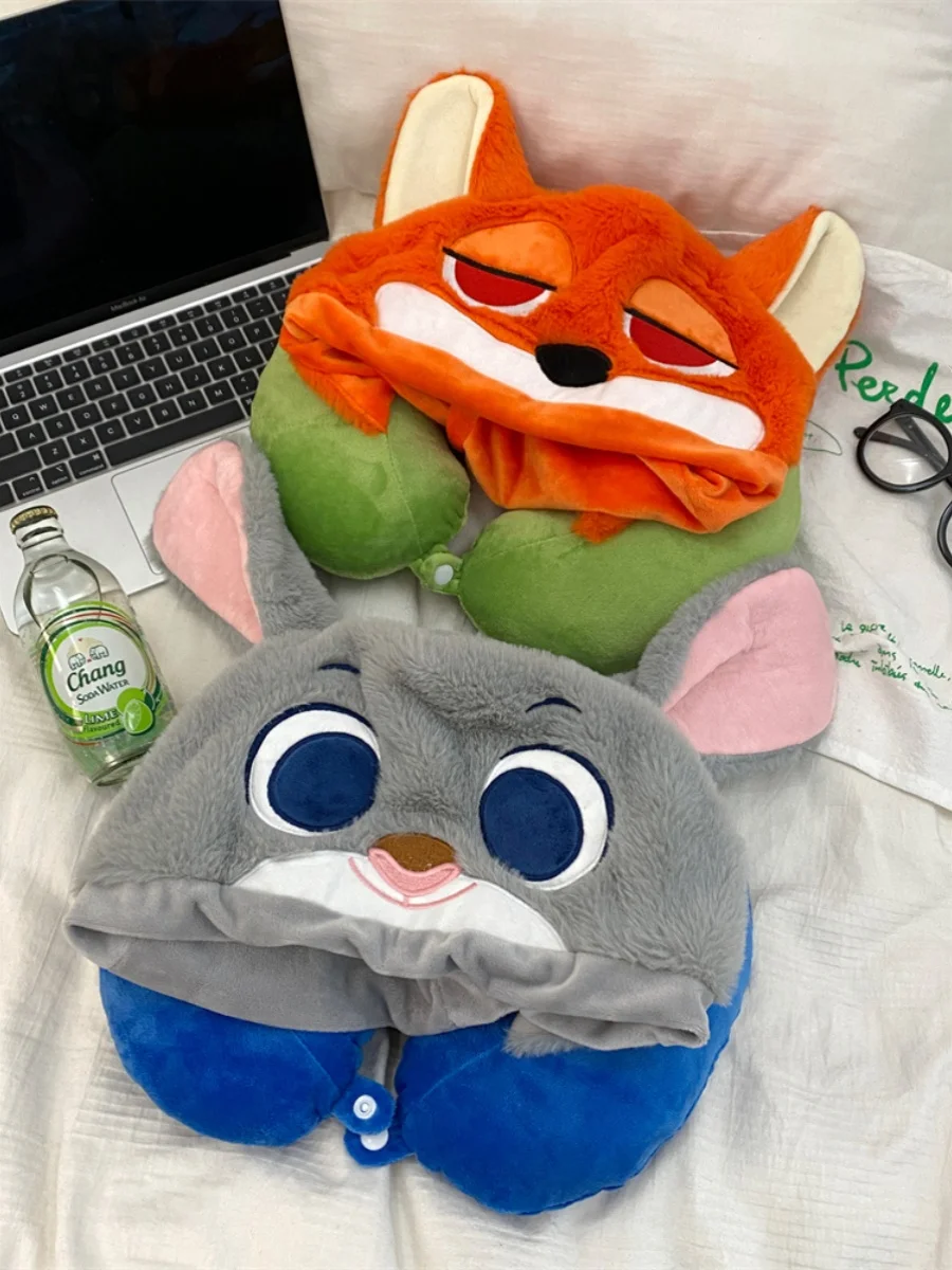 Cartoon Zootopia Judy Nick U-shaped hooded neck pillow Travel blackout nap pillow office Comfortable Kawaii Couple Girl