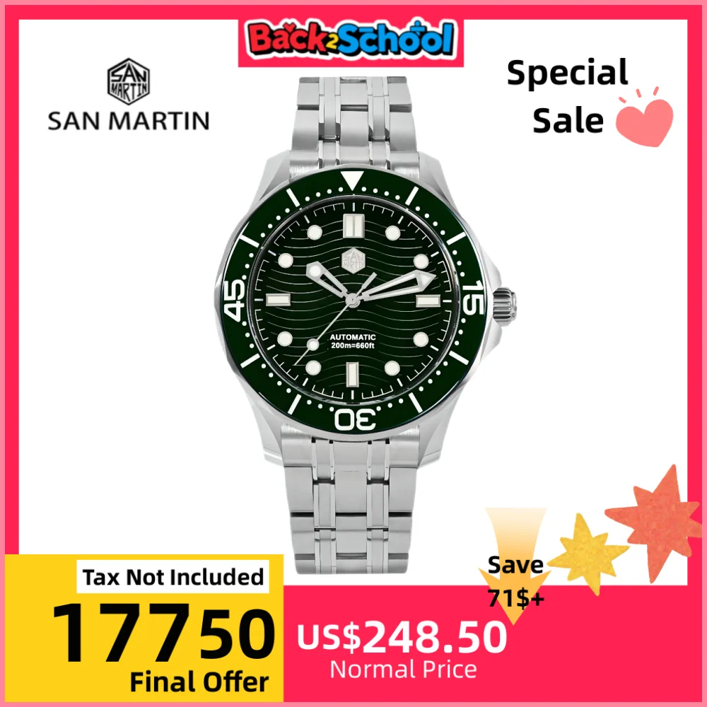 San Martin 41.5mm YN55 Diver Watches Men Mechanical Wristwatch Swim Luminous Sport Vintage Erkek Kol Saati 20Bar BGW9 SN0088-2