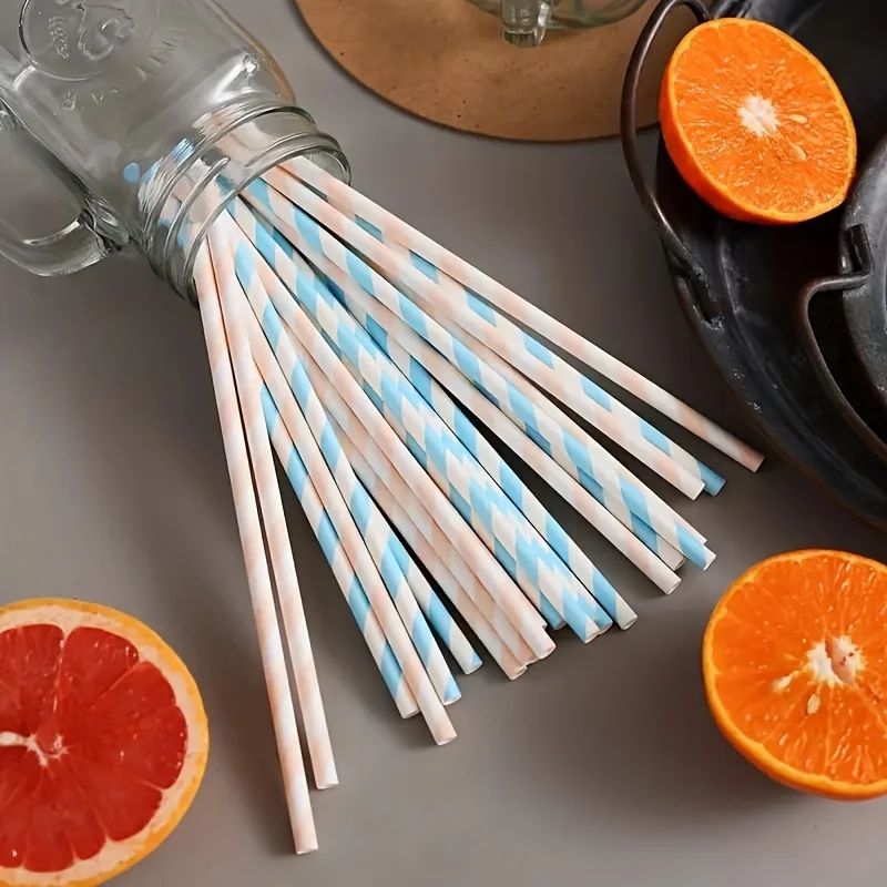 Paper Straws 6*197mm Pink Blue 100Pcs Paper Drinking Straws For Wedding Party Restaurant Juice Coffee Cold Drinks Dessert