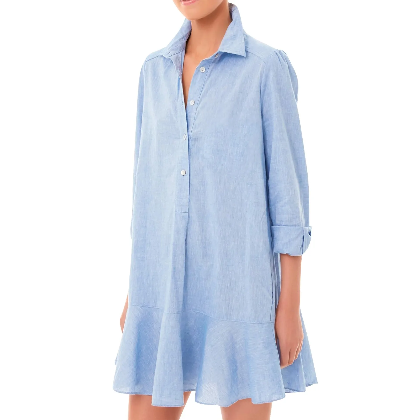 Women Loose Dresses Fashion Casual Half Open Shirt Hem Ruffle Classic Solid Dresses Daily Commute Date Simple Long Sleeve Dress