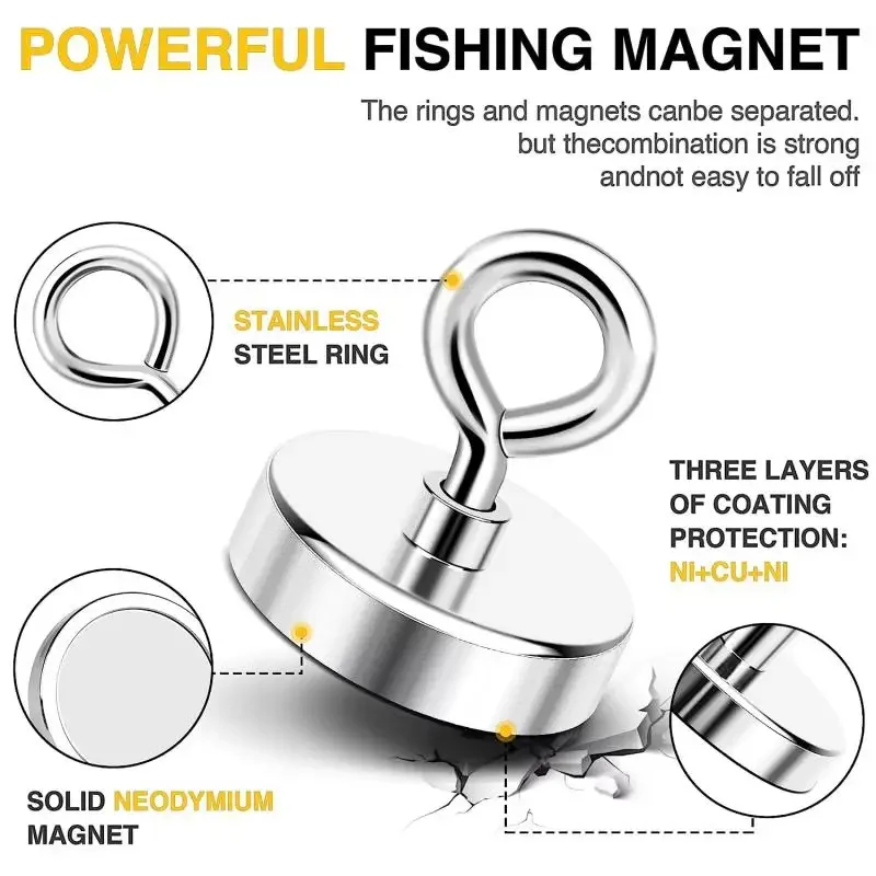 N52 Super Strong Neodymium Magnet Fishing Salvage Magnets Rare Earth Magnet Powerful Magnetic Hook Sea Fishing Magnet Searcher