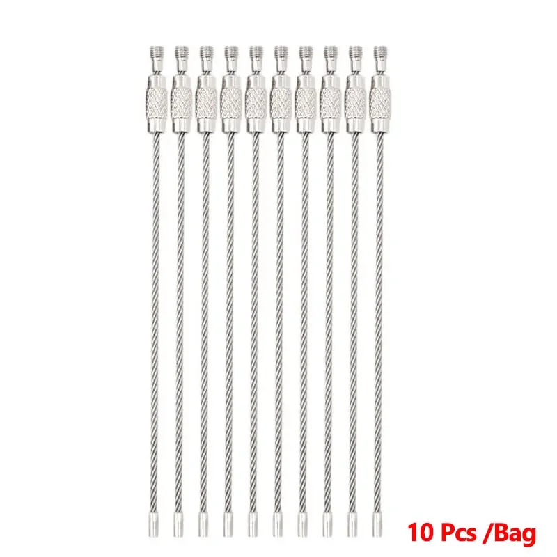 10 pcs EDC Hang Wire Chain Tag Screw Luggage Rope Keyring Loop Circle Bushcraft Kit Lock Gadget Ring Keychain Tool Steel Cable