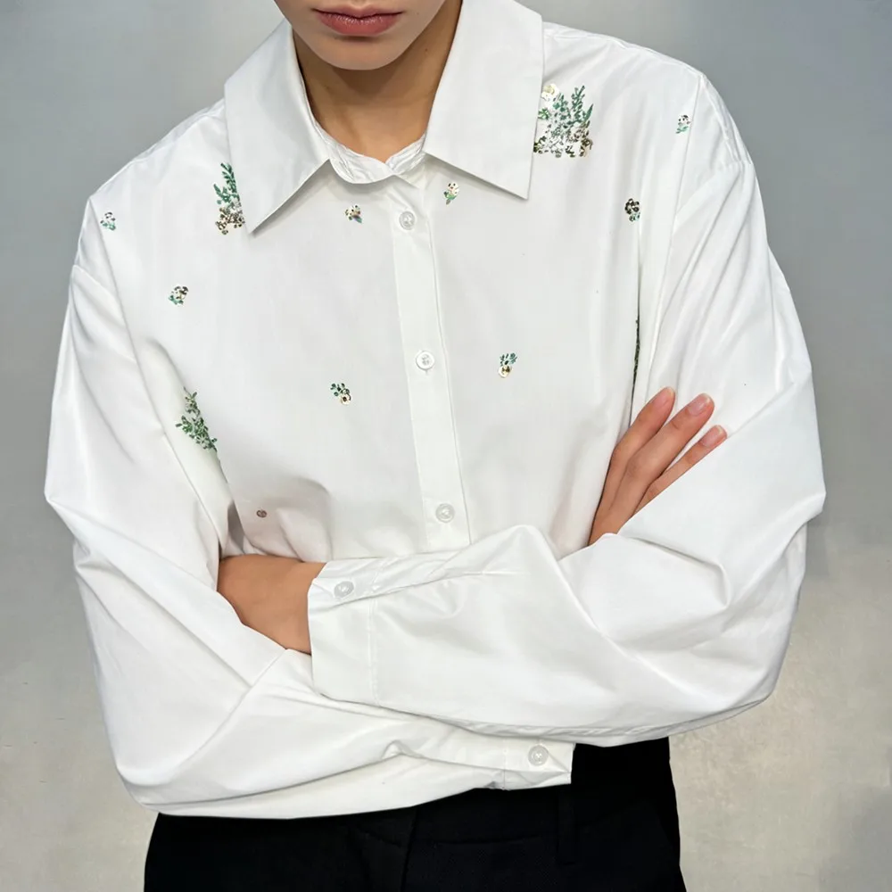 Chemise de luxe à strass pour femmes, chemisiers amples à manches longues et revers, chemises de bureau Chic et élégantes, Streetwear, printemps-automne, 2026