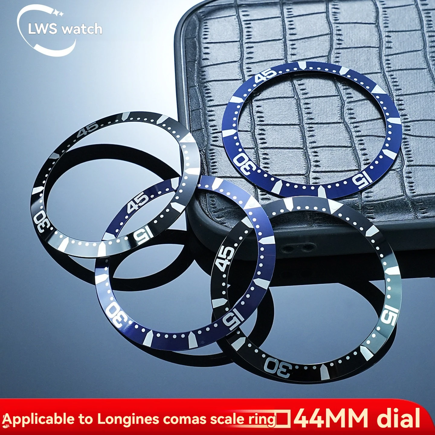 For Longines Conquest Diver 44mm: Dedicated Bezel Accessory—Blue and Black Marked Aluminum Bezel, Compatible with Model L3.841