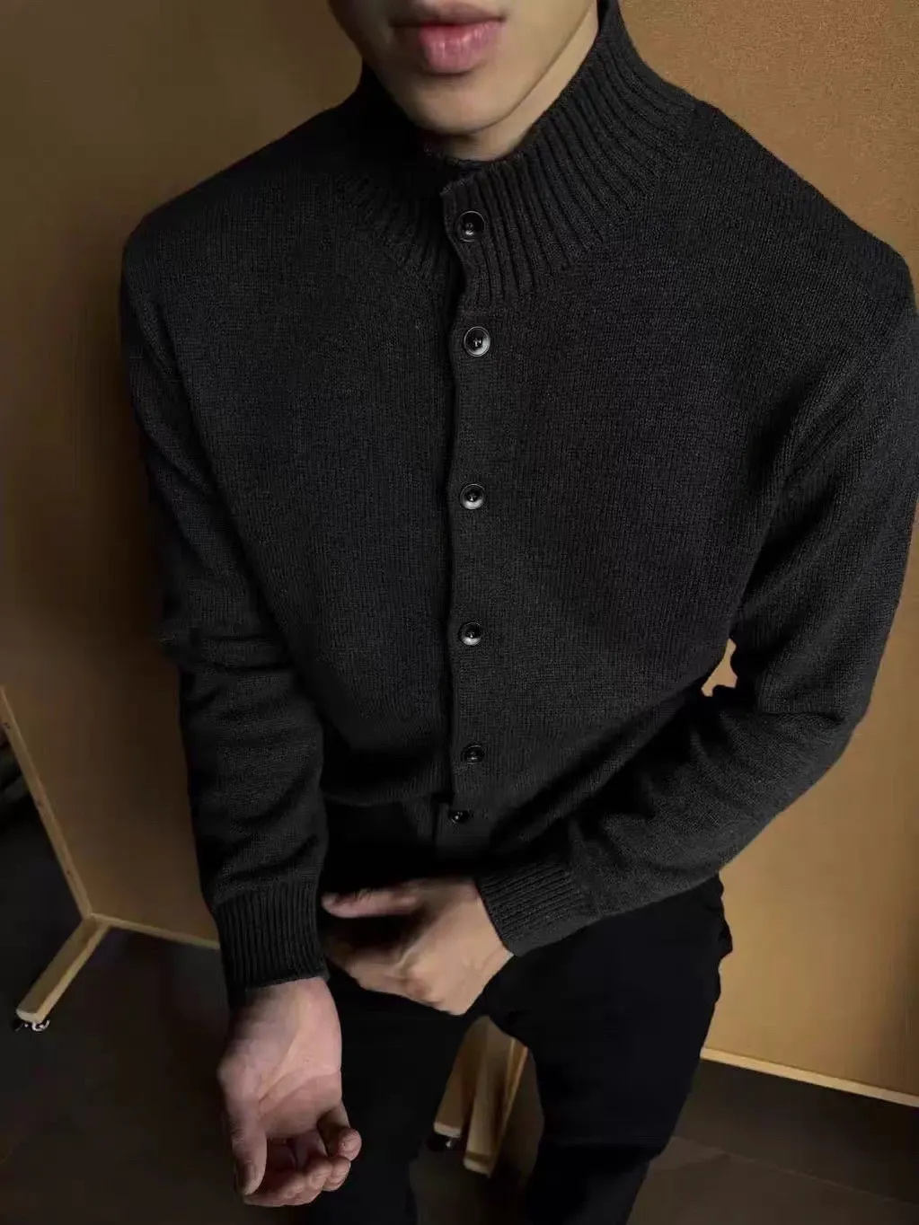 

German Sle Pure Color Men's Knitted Open Cardigan Full Button Casual High Quali Autumn Winter Sweater with Zipper