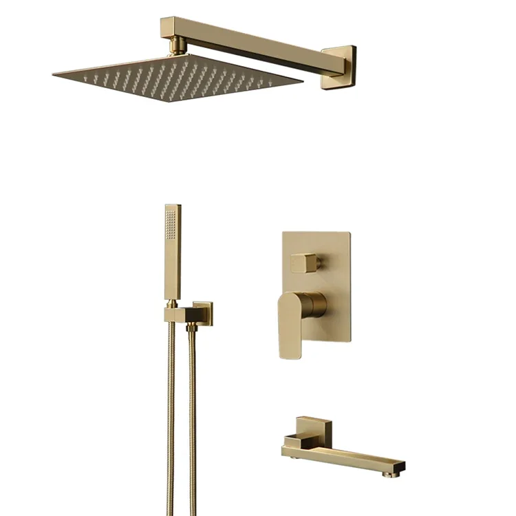 YYHC-Built-in shower faucet set bathroom brushed gold rain shower set