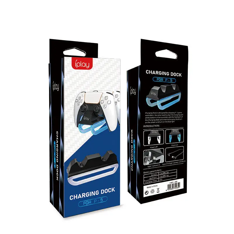 Supporto di ricarica per controller PS5 DualSense Edge, docking station per sostituzione Playstation 5 con luce LED blu