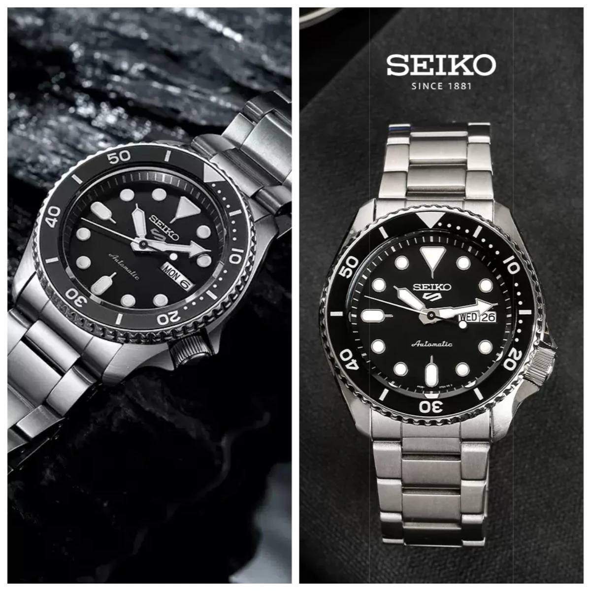 SEIKO 5 Sports SRPD55K1 Men's Automatic Watch 42.5mm Black Rotating Bezel Stainless Steel Bracelet 100M Waterproof,LumiBrite