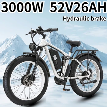 Rower elektryczny 3000W Podwójny silnik 52V 26AH Akumulator Hamulec hydrauliczny Dorosły Off-Road E Bike 24*4.0 Inch Fat Bike Snow Rower elektryczny