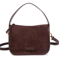 Suede Cowhide Fashion Ladies Shoulder Cross Coffe Bag Luxury Designer Brand Women's Brown Handbag Leather Female Crossbody Bag