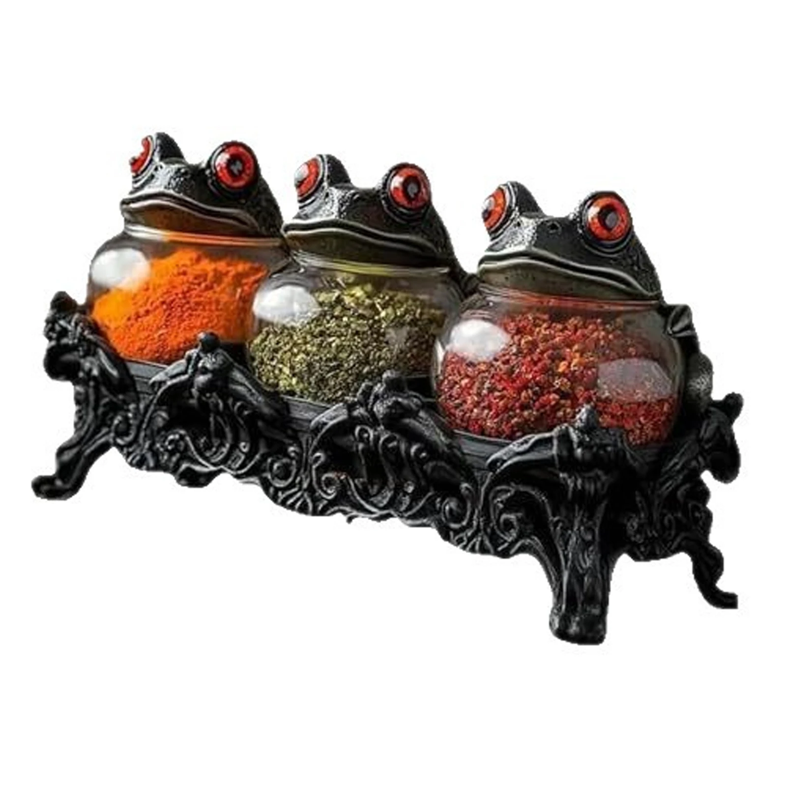 

Ceramics Unique Witch Spice Jars With Frog Lids Equipped With Exquisite Cover 3-Piece Set Food Storage Containers
