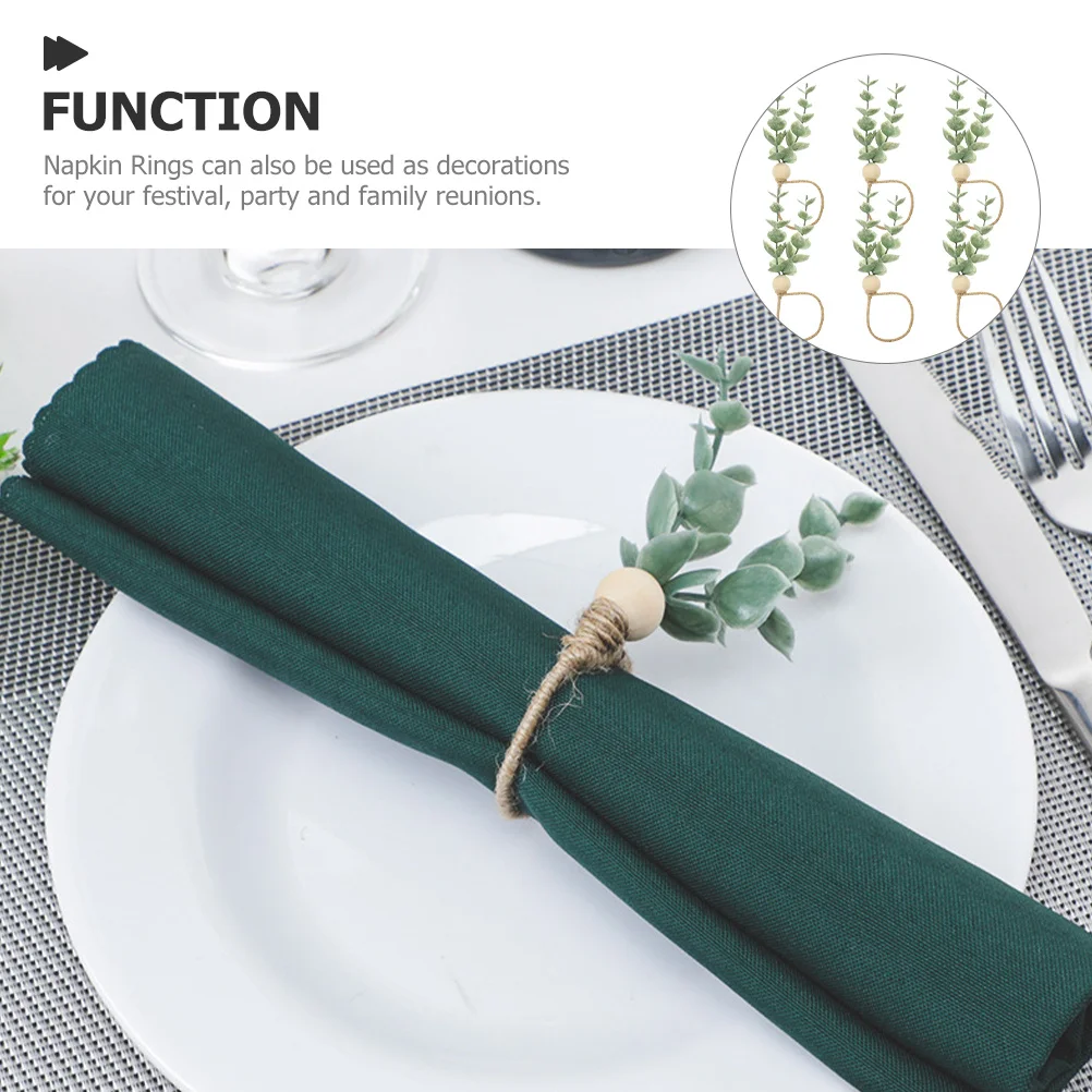 

6Pcs Wood Napkin Rings Farmhouse Style Eucalyptus Leaf Design Decorative Serviette Buckle for Party Wedding Dining Table